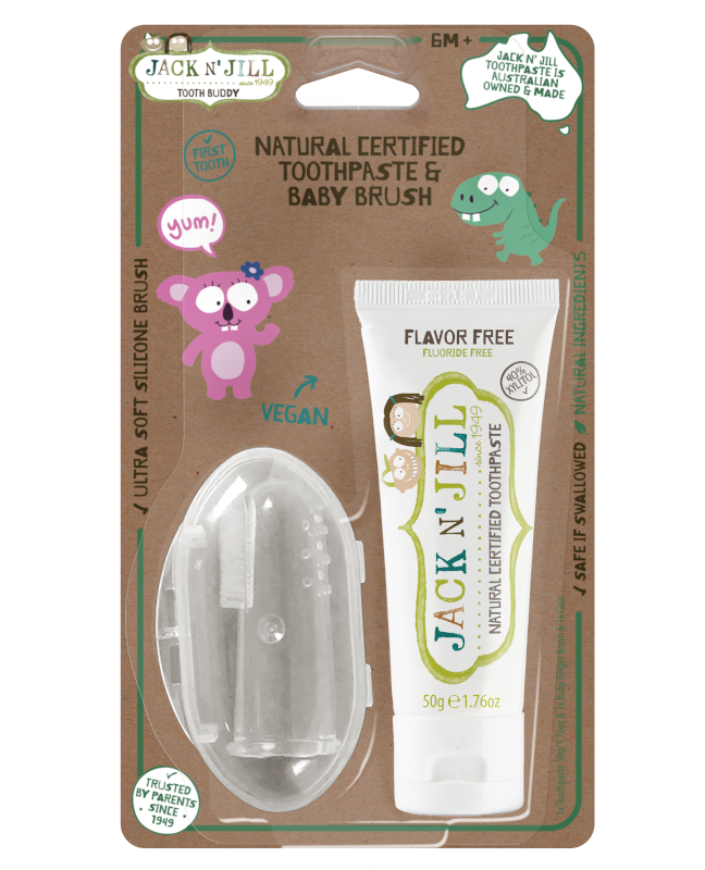 Tooth Buddy Pack - Flavour Free Natural Toothpaste + Silicone Finger Brush - Wellbeing Island - AU