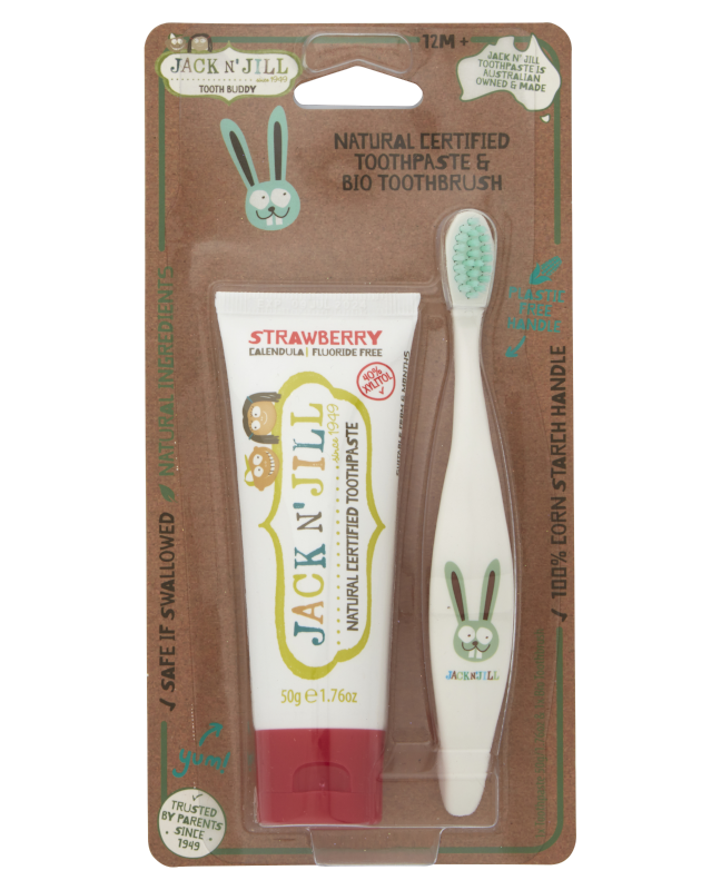 Tooth Buddy Pack - Natural Toothpaste Strawberry + Bio Toothbrush Bunny - Wellbeing Island - AU